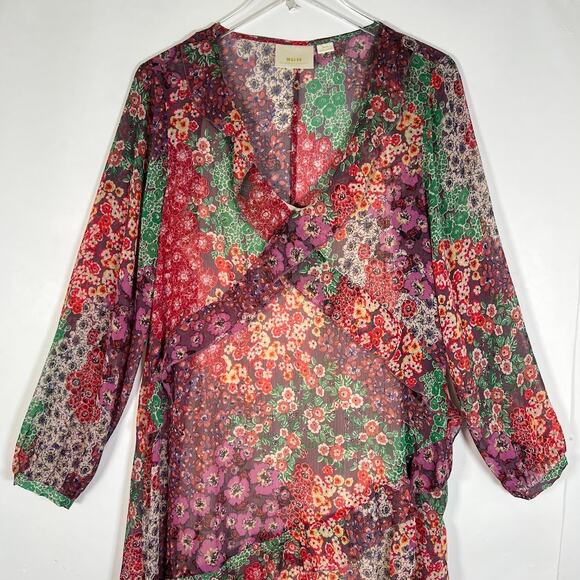 Maeve Anthropologie Sirena Ruffled Tunic Dress M Floral Print V-Neck Boho Flowy - Picture 4 of 9